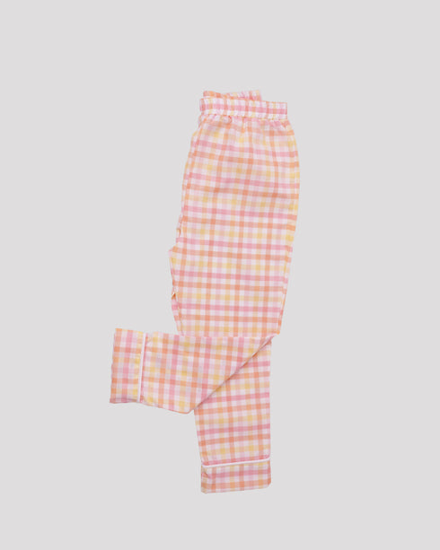 Pijama din bumbac cu saculet cu carouri galbene